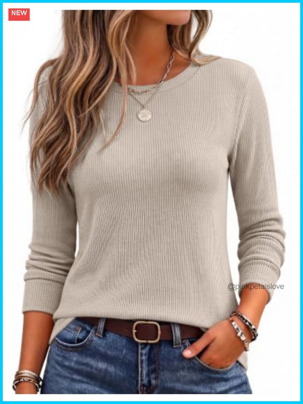 Long Sleeve Crewneck Thermal Top Ribbed Cuff Casual Layering